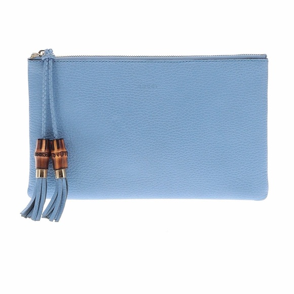 Gucci Handbags - Gucci mineral Blue calf skin leather. Tassel Wristlet with Bamboo Accents